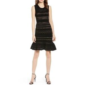 Bailey 44 Crepe Suzette Bodycon Tank Dress Size Large Black Laser Cut Openwork